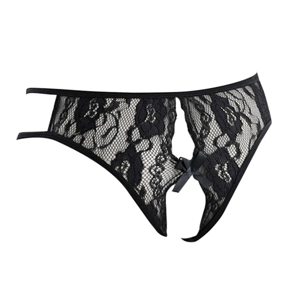 

Beading Hole Women Sexy Lace Black Open Crotch Bow Dessous Slips bandage Lingerie G-string Underwear Briefs Low Waist F300201