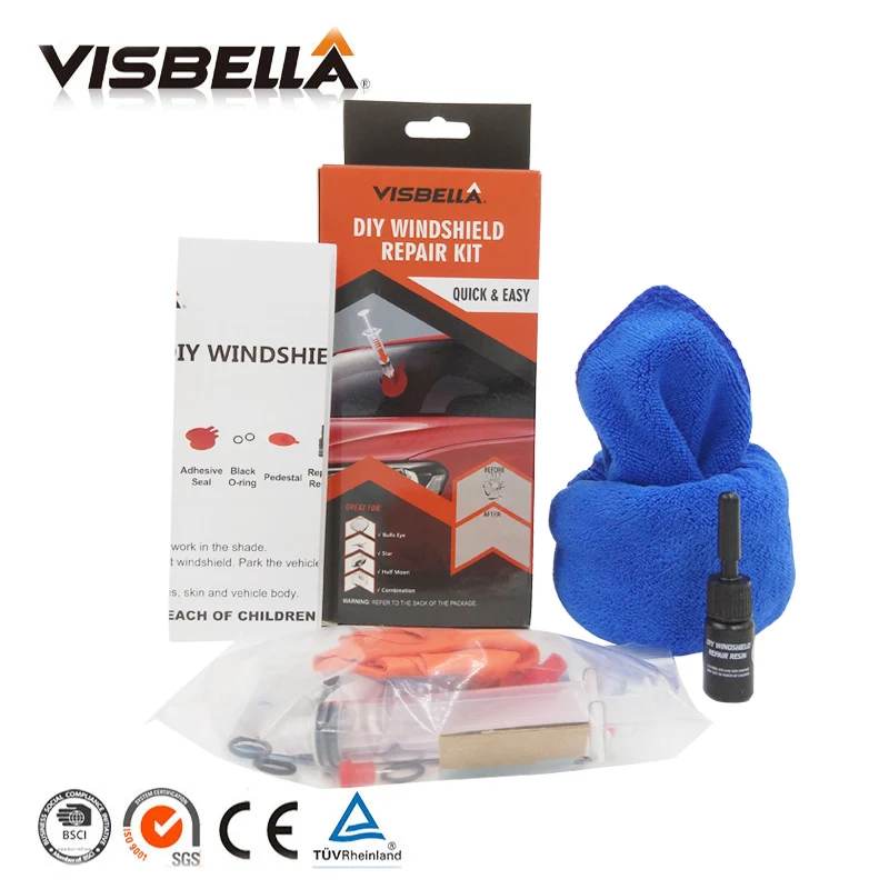 Visbella DIY Windshield Repair kit Windscreen Glass for Car Care Repair Hand Tool Sets Scratches Chips Cracks Restore with cloth