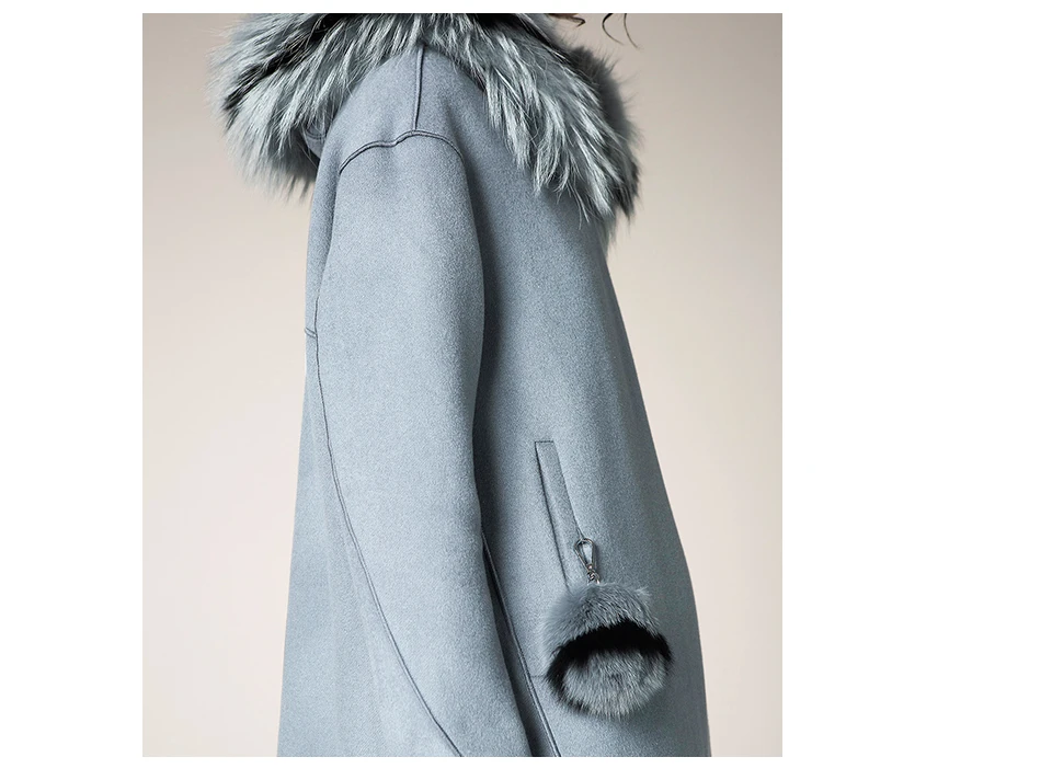 Женское повседневное шерстяное пальто ESCALIER из шерсти, зимнее пальто с капюшоном и воротником из лисьего меха, длинное теплое пальто на молнии