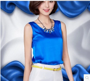 

Summer Women Blouses Nice New Casual Chiffon Silk Blouse Slim Sleeveless O-neck Blusa Feminina Tops Shirts Solid 14 Color