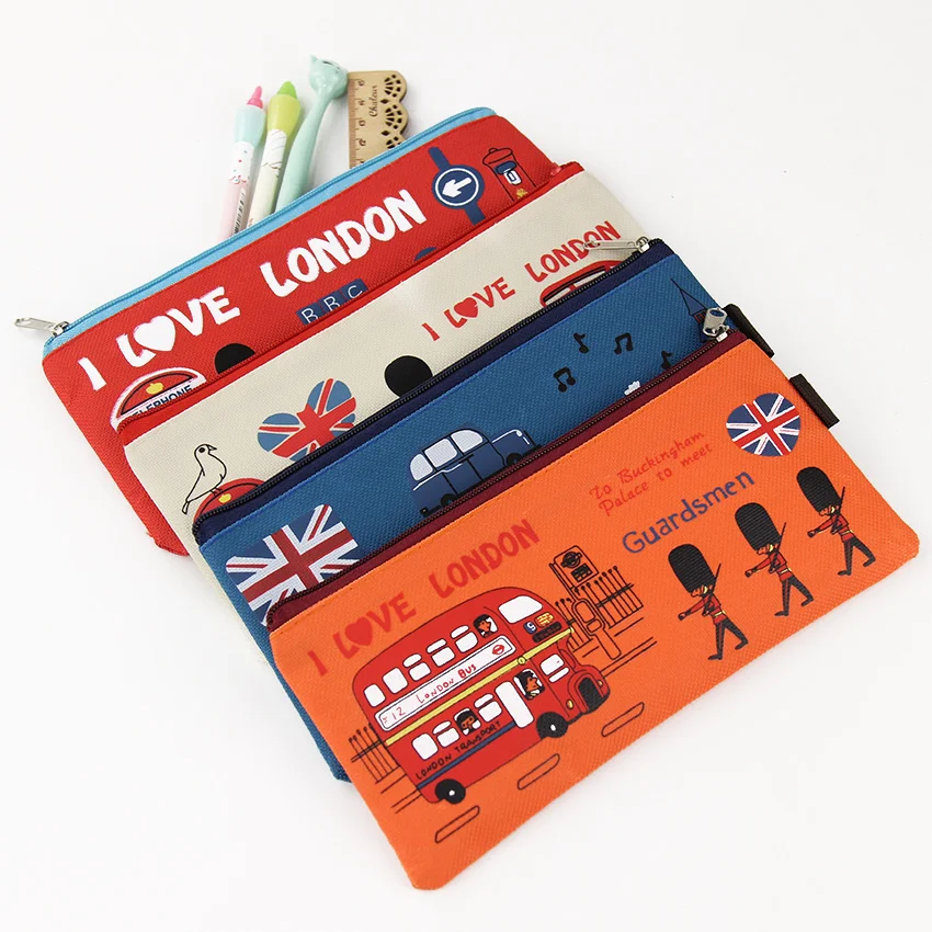 

1PC I Love London Pencil Case Oxford Cloth Pencil Box Cartoon Soldier Pencil Bag Office Supplies Stationery Kawaii Gift