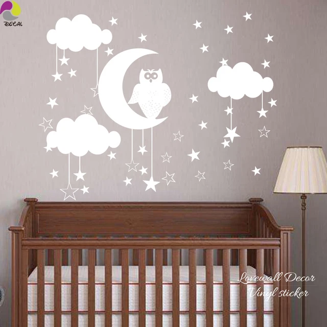 owl star moon cloud wall sticker baby nursery animal nature space