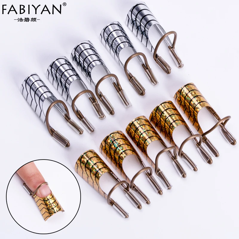 

5pc Nail Art C Curved Shape Extension Guide Tips French Foil Form Reusable Metal Mold Acrylic Polish Gel UV Design Manicure Tool