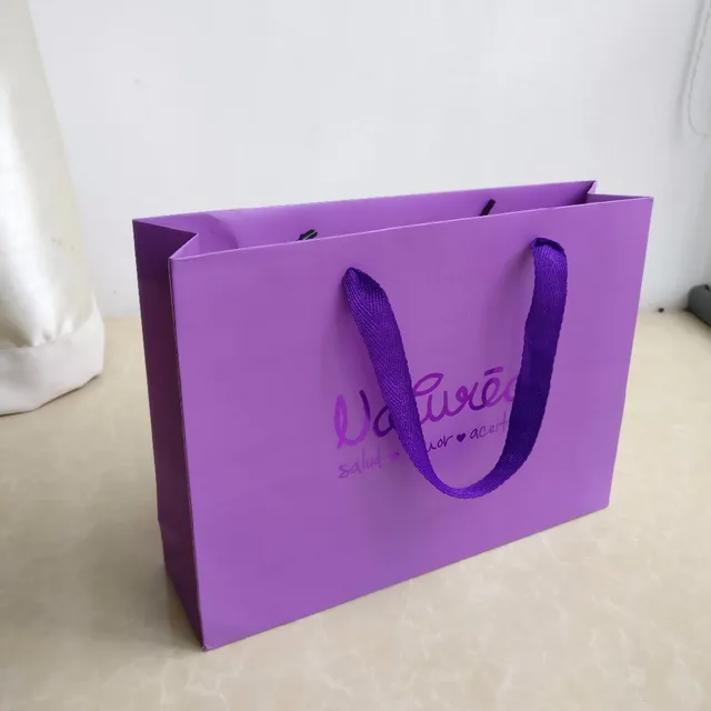 Whole 1000pcs Lot 22hx30x8cm Custom Printed Purple Gold Foil Logo Whole 1000pcs Lot 22hx30x8cm Custom Printed Purple Gold Foil Logo High Quality Paper Ping Bags