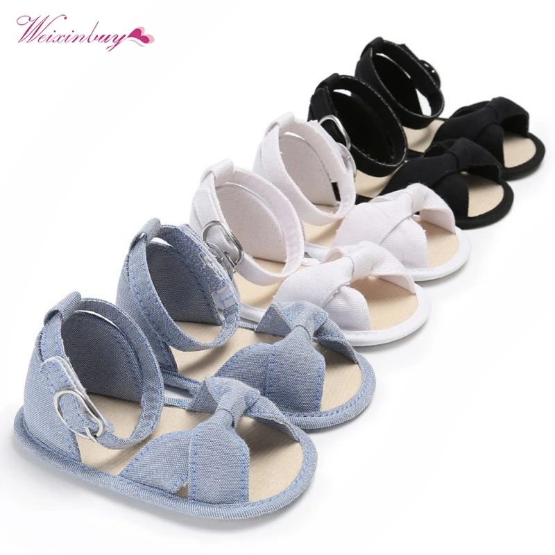 Weixinbuy/летние детские сандалии для девочек для новорожденных Обувь для девочек Туфли с ремешком и пряжкой с бантом мягкие Обувь для младенцев Размеры 0-18 месяцев