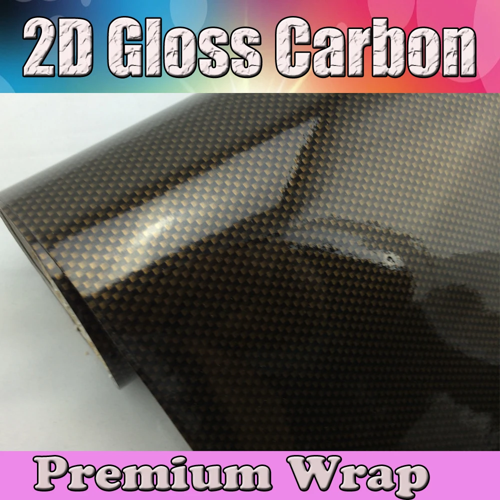 Gold 2D Glossy carbon fibre vinyl flat real glossy carbon fiber sheets water transfer film (1)