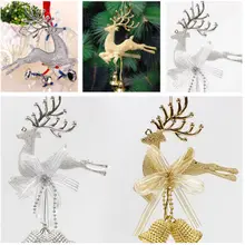 Novo ouro tira rena árvore de natal pendurado bauble ornamento festa de natal decoração veados com sinos festa festival baubles