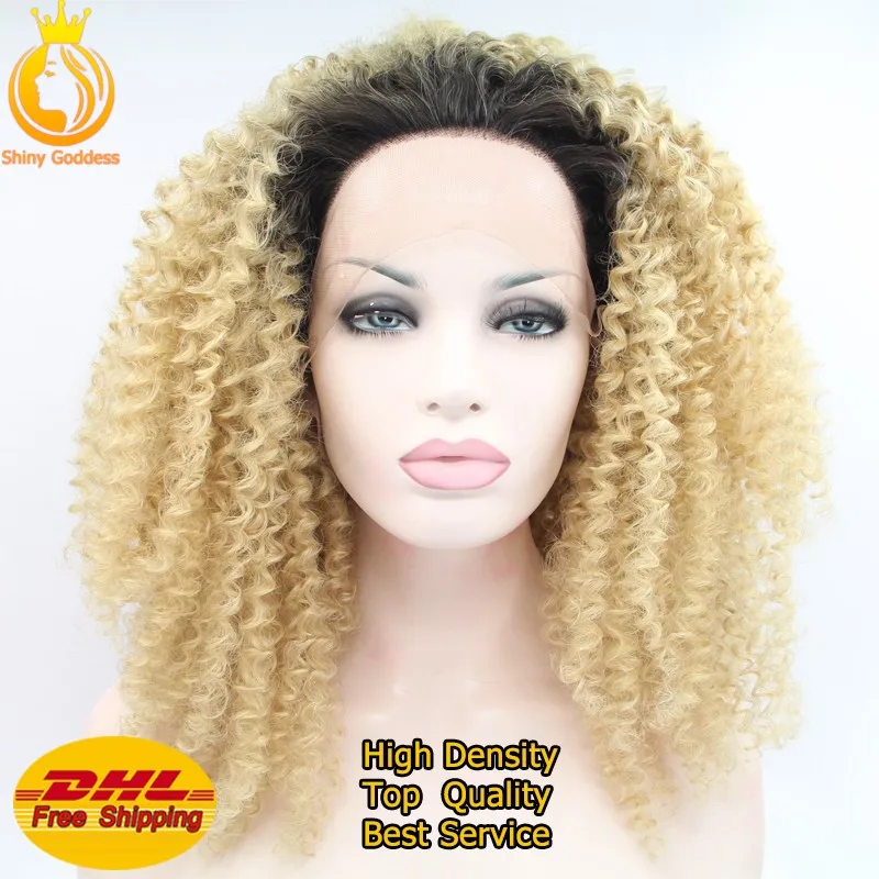 Kinky Curly Synthetic Lace Front Wig Black To Blonde Synthetic Lace Wigs Heat Resistant Lace Front Wig Synthetic For Black Women