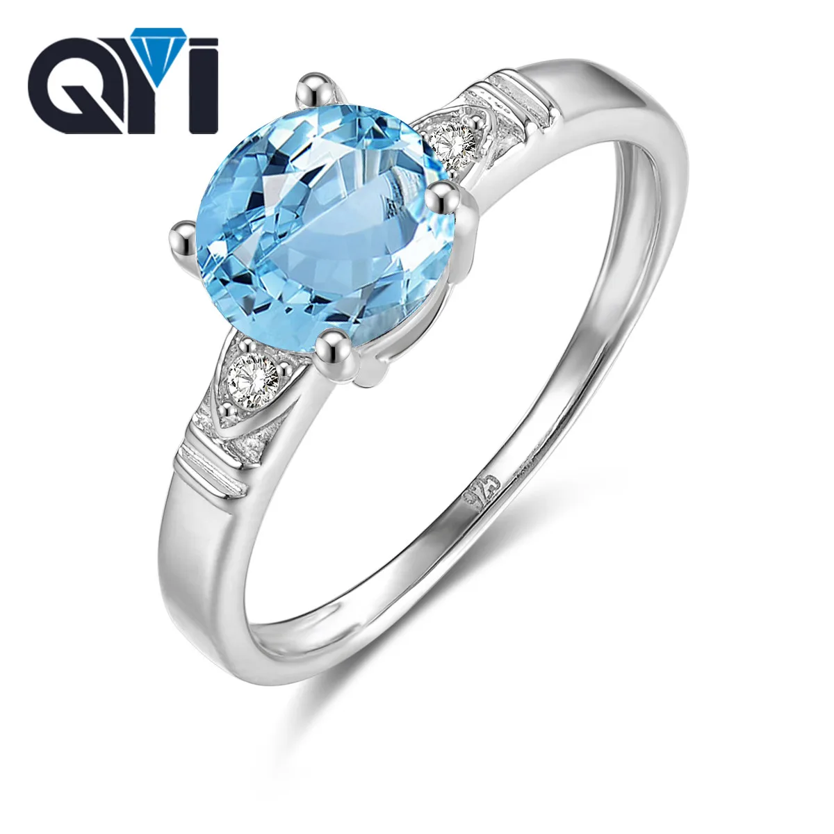 QYI S925 Silver Natural Sky Blue Topaz Rings For Women Classic 1.25 ct Round Cut Gemstone Ring Engagement Wedding Fine Jewelry | Украшения