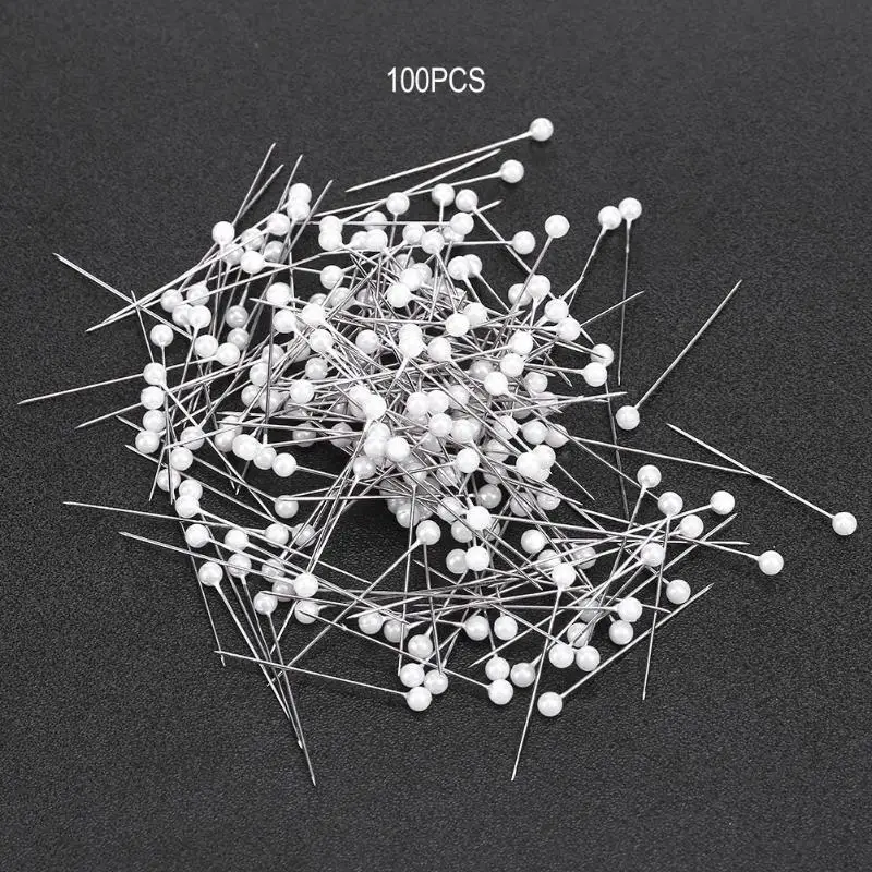 100pcs Round Pearl Head Sewing Needles Stitch Pins Wedding Bride Corsage Accessories