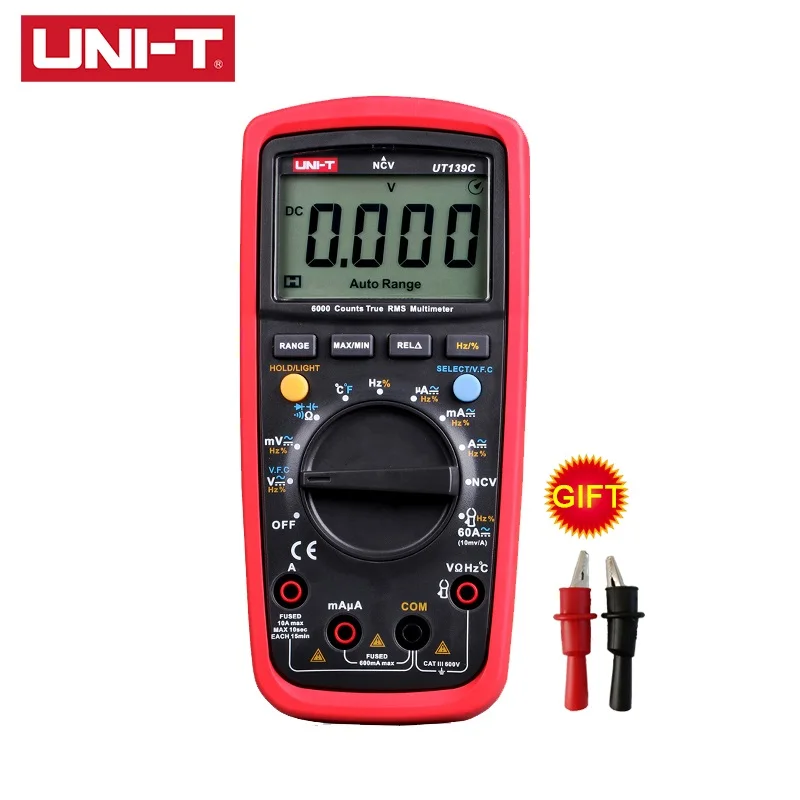 

UNI-T UT139C LCD Digital Multimeter Auto Range True RMS Meter Handheld Tester Handheld 6000 Count Voltmeter Temperature Test