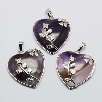 

valentines day for her ideas heart pendants, with brass pendant settings, Metal, purple, 46-42x31-33mm, hole: 6mm