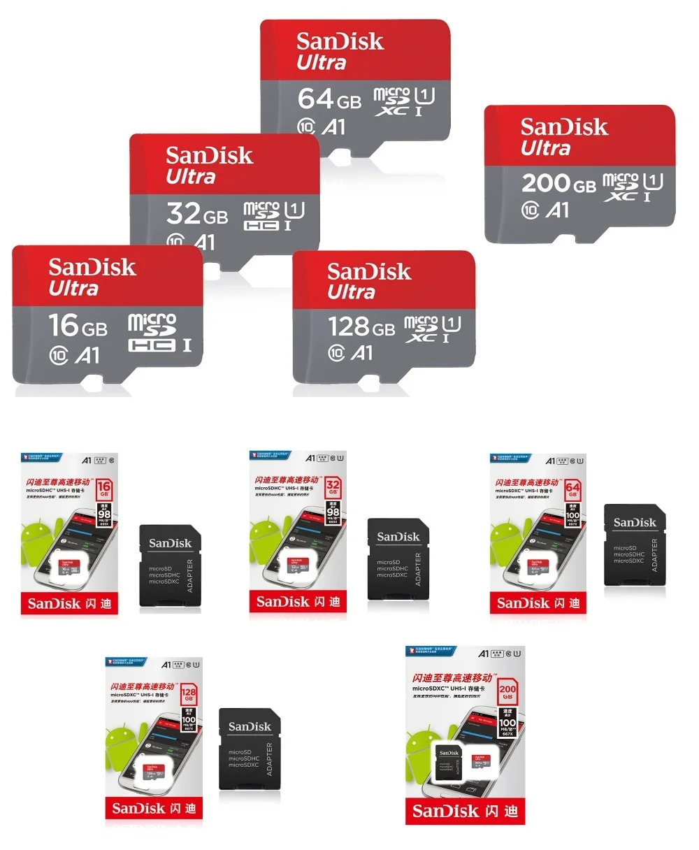 Sandisk микро SD карты Class10 карты памяти 16 ГБ 32 ГБ 64 Гб 128 ГБ 200 ГБ 256 Гб 400 гб до 80 МБ/с. слот для карт памяти для Samrtphone и настольный ПК