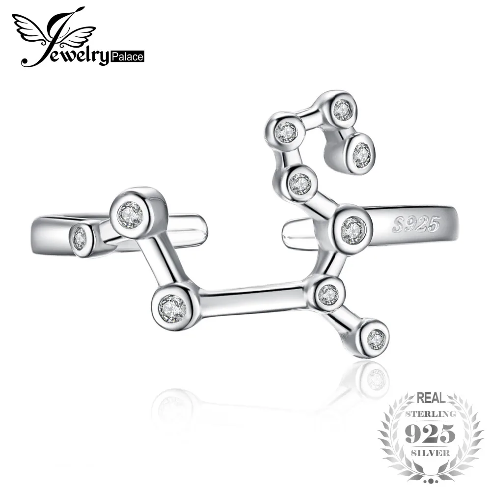 

JewelryPalace Constellation Zodiac Sign Leo Bezel Set Cubic Zirconia Adjustable Open Ring 925 Sterling Silver Hot Gift For Women