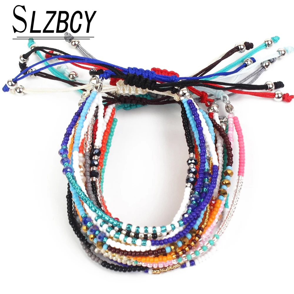 

Adjustable Women Crystal Beads Strand Bracelets Bangles Handmade Braided Rope Chain Lucky Bracelet Wristband Female Jewelry Gift