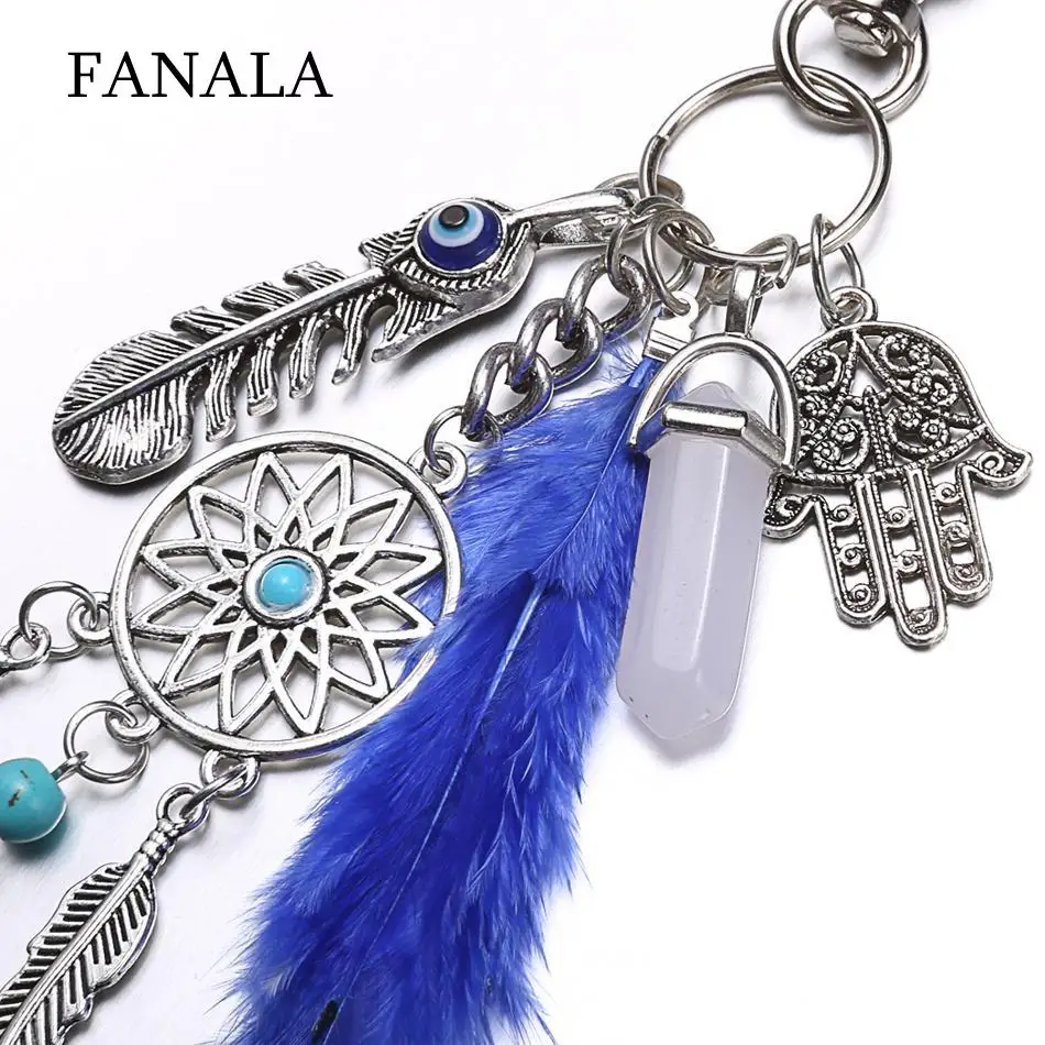 Boho дизайн модные Dreamcatcher ключ Стиль брелок для ключей с перьями цепи Для женщин