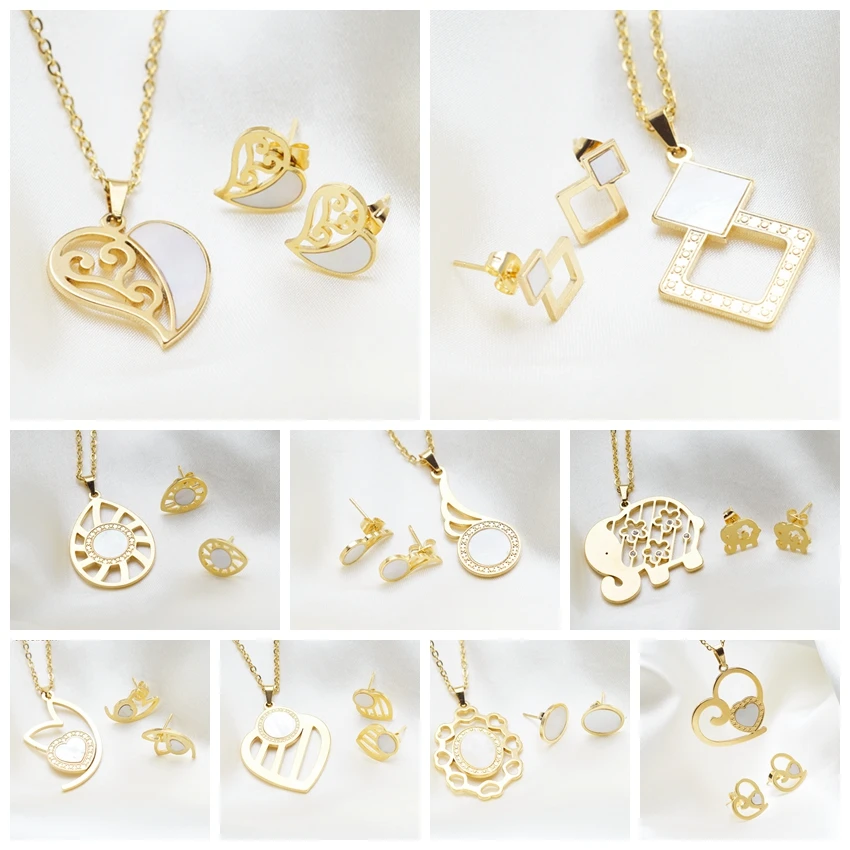 

Yunkingdom 16 Set Different Style Fashion Punk Rock Titanium Stainless Steel Jewelry Sets for Women Geometric Earrings Necklaces