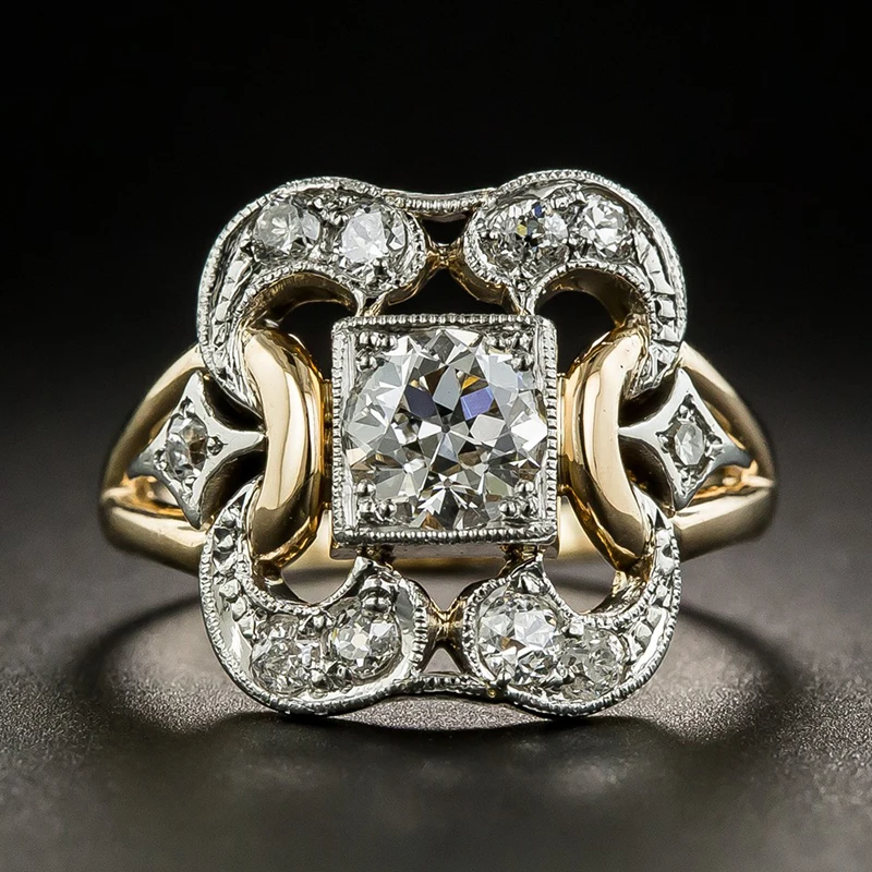 

Luxury Wedding Band Silver Gold Mixed Color Zircon Stone Ring For Women Fashion Jewelry Geometric Square White CZ Rings Z4D175