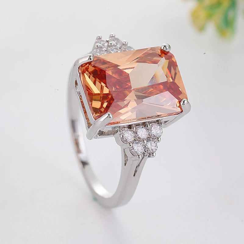 

2019 Hot Sale Orange Cut Zircon Ring for Women Fashion Geometric Square Stone Ring Party Jewelry US Size 6-12 anillos L4K214