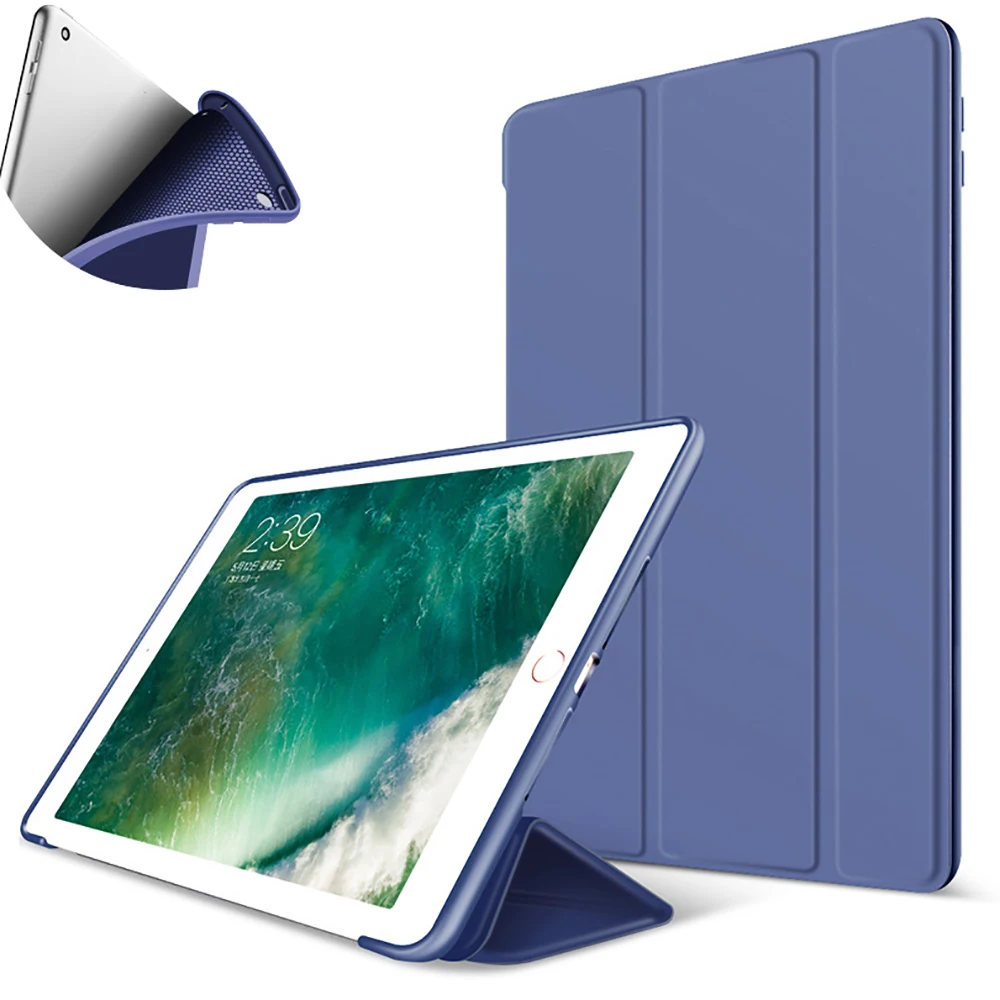 Для iPad Air 1 чехол с силиконовым мягким дном+ умный чехол из искусственной кожи с функцией автоматического сна/пробуждения чехол-подставка для A1474 A1475 A1476 - Цвет: Navy Blue