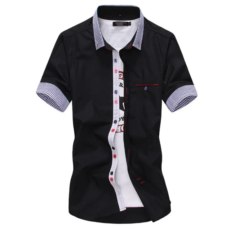 

Men Shirt 2019 Hawaiian Shirt Fashion Multicolor Stripe SplicingMale Casual Short Sleeve Shirt Brand Men'S Clothing Camisas XXXL