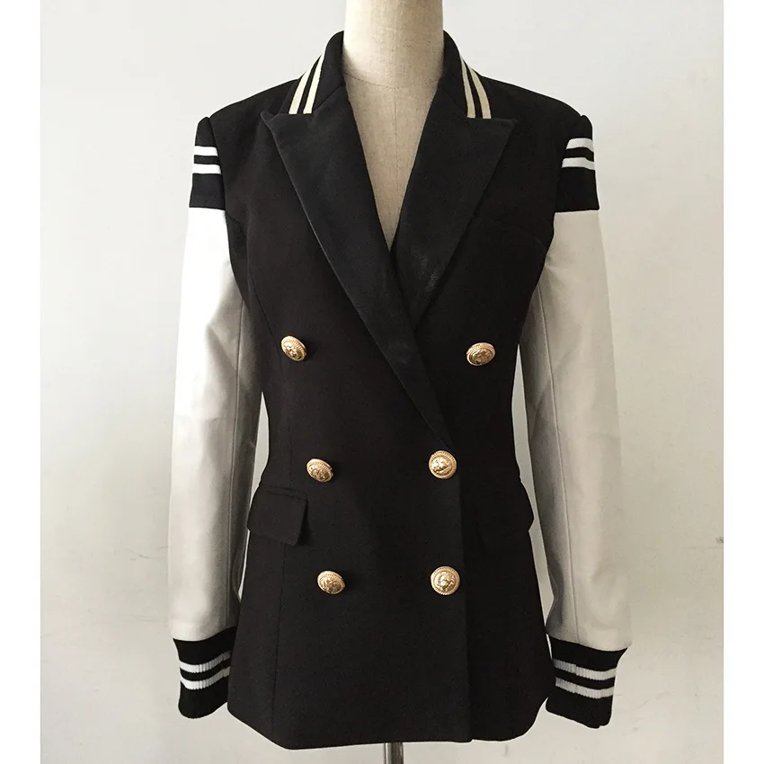 2019 New Spring Autumn Slim Plus Size Blazer Women Fashion Double-breasted Ladies Black white stitching office coat women 2019 New Spring Autumn Slim Plus Size Blazer Women Fashion Double-breasted Ladies Black white stitching office coat women