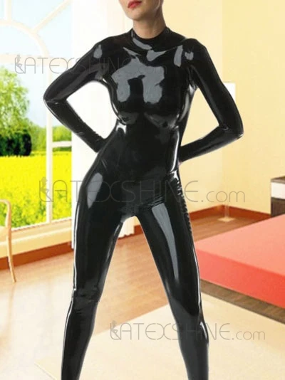 

One-piece Black Back Zip Latex Catsuit Sexy Women