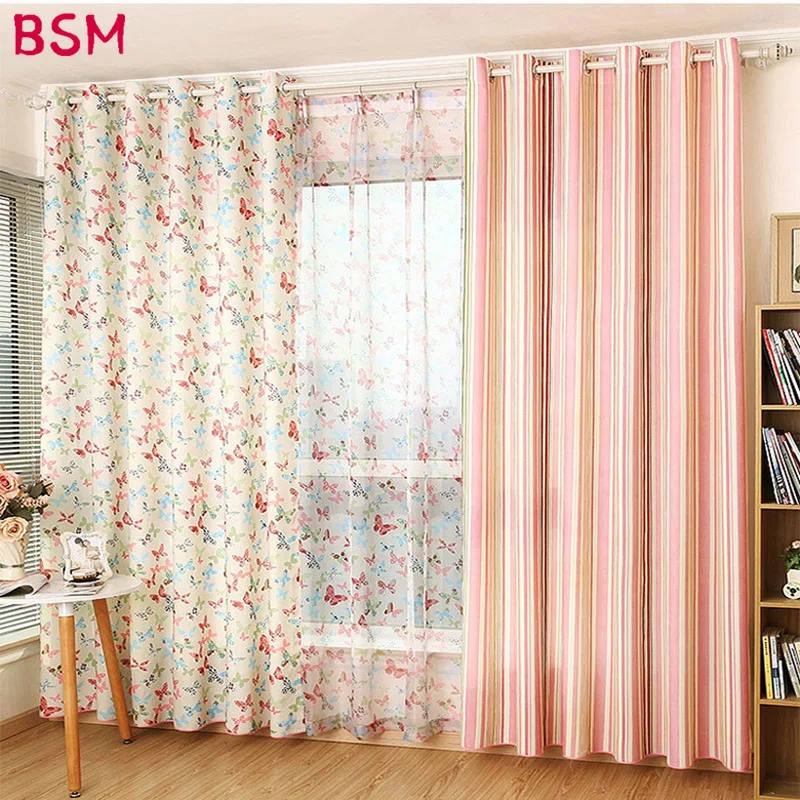 

New Kids Pastoral Butterfly Curtains Girls Living Room Curtains Butterfly /Stripes Modern Bedroom Window Tulle Sheer AWB0384
