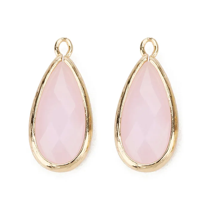 LOULEUR 6 цветов камень рождения натуральный камень подвеска в виде капли воды стекло кристалл для Diy Шарм ожерелье изготовление для женщин ювелирные изделия - Окраска металла: pink