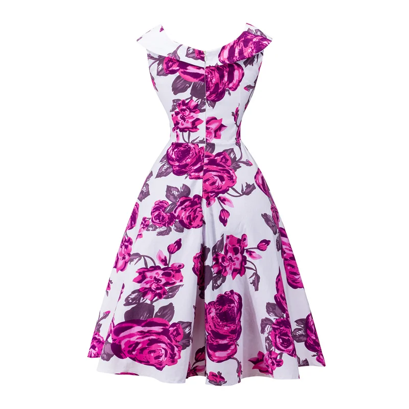 Kostlish A-Line Women Summer Dress Audrey Hepburn 50s 60s Floral Print Vintage Dress Women 2017 O-Neck Party Dresses Plus Size (63)