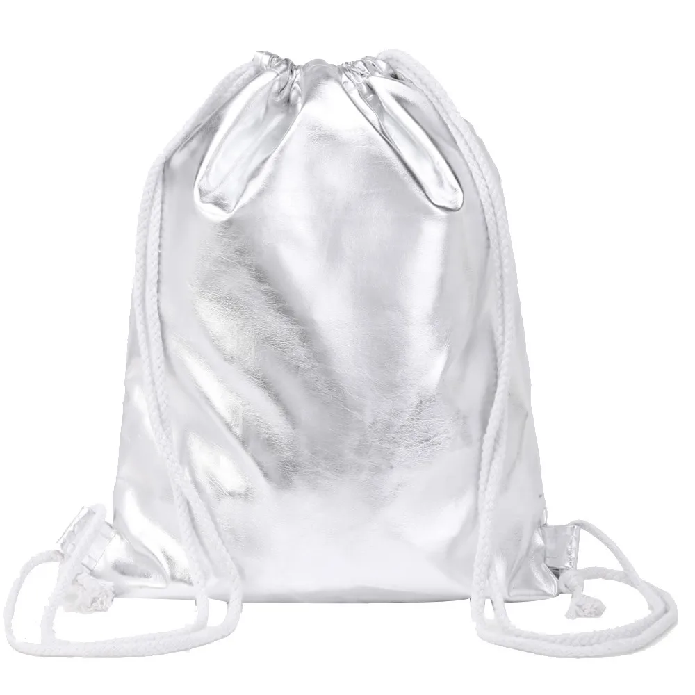 Кожаные женские сумки на шнурке для подростков, Серебряный однотонный рюкзак из искусственной кожи,, модные уличные сумки на шнурке, mochila
