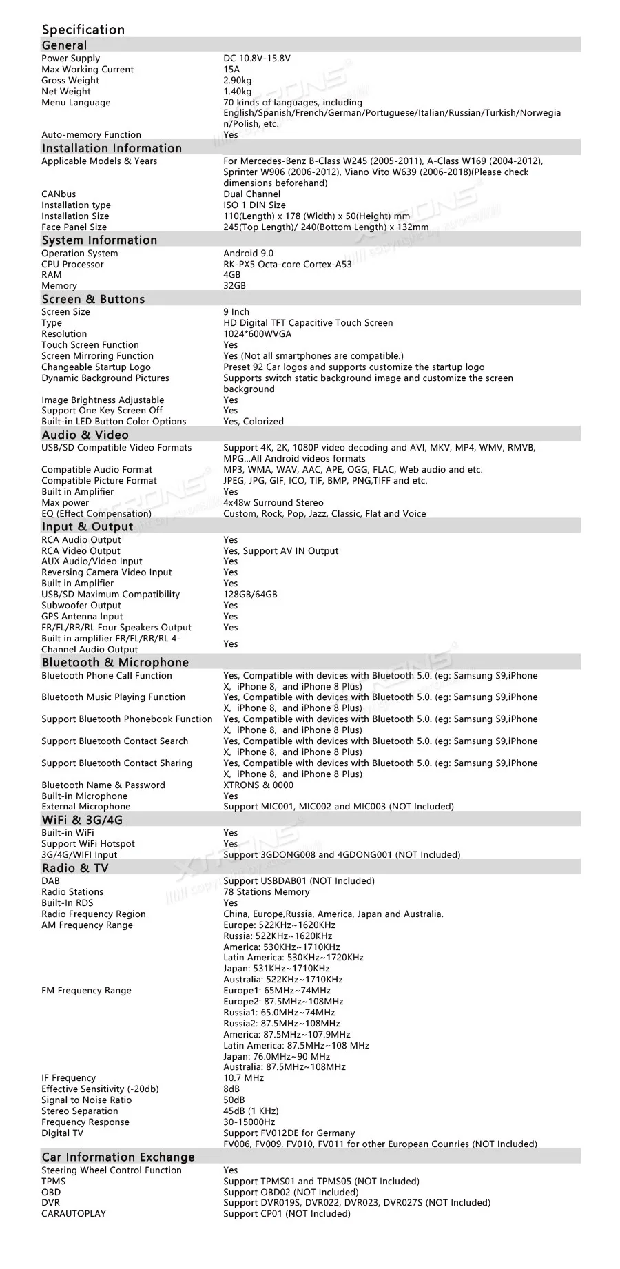 Cheap XTRONS Radio Android 9.0 Octa Core Car DVD Player GPS for Mercedes Benz B Class W245 A-Class W169 Viano Vito W639 Sprinter W906 26