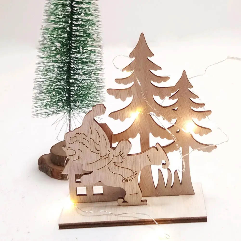 DIY Xmas Desktop Wooden Ornaments Christmas Tree Elk Santa Figurines For Home Party Shop Decor Kids Gift Home Decoration