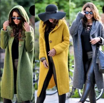

2019 Hooded Cashmere Long Cardigan Women Long Sleeve Winter Sweater Knitted Female Woman Sweater Pocket Cardigan Feminino Coat