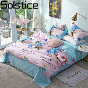 

Solstice Home Textile Feather Colorful Pink Duvet Quilt Cover Pillowcase Blue Bed Sheet Girl Woman Kid Teenage Bedding Linen Set