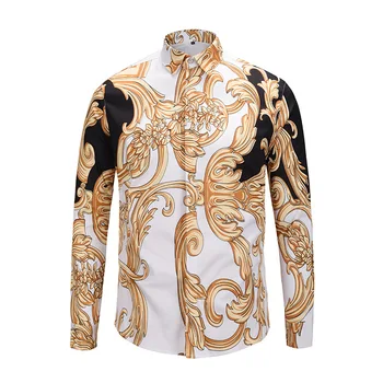 

XIMIWUA 2019 New Arrival 3D Men Shirts Golden Floral Print High Quality Mens Shirts Casual Slim Fit Camisas Florales