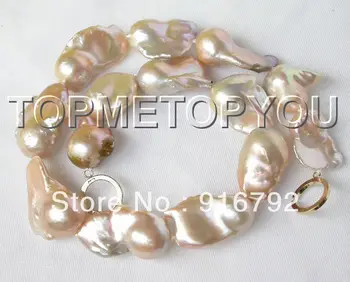 

free P&P ***** HUGE Luster 19X33mm natural pink Reborn Keshi pearls necklace