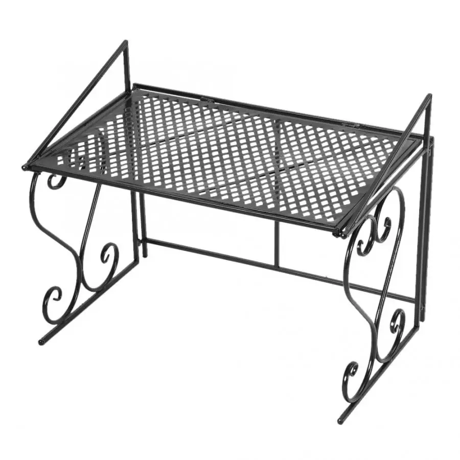 

Black Iron Fashionable Folding Microwave Oven Rack Stand Kitchen Storage Shelf Organizer Tool