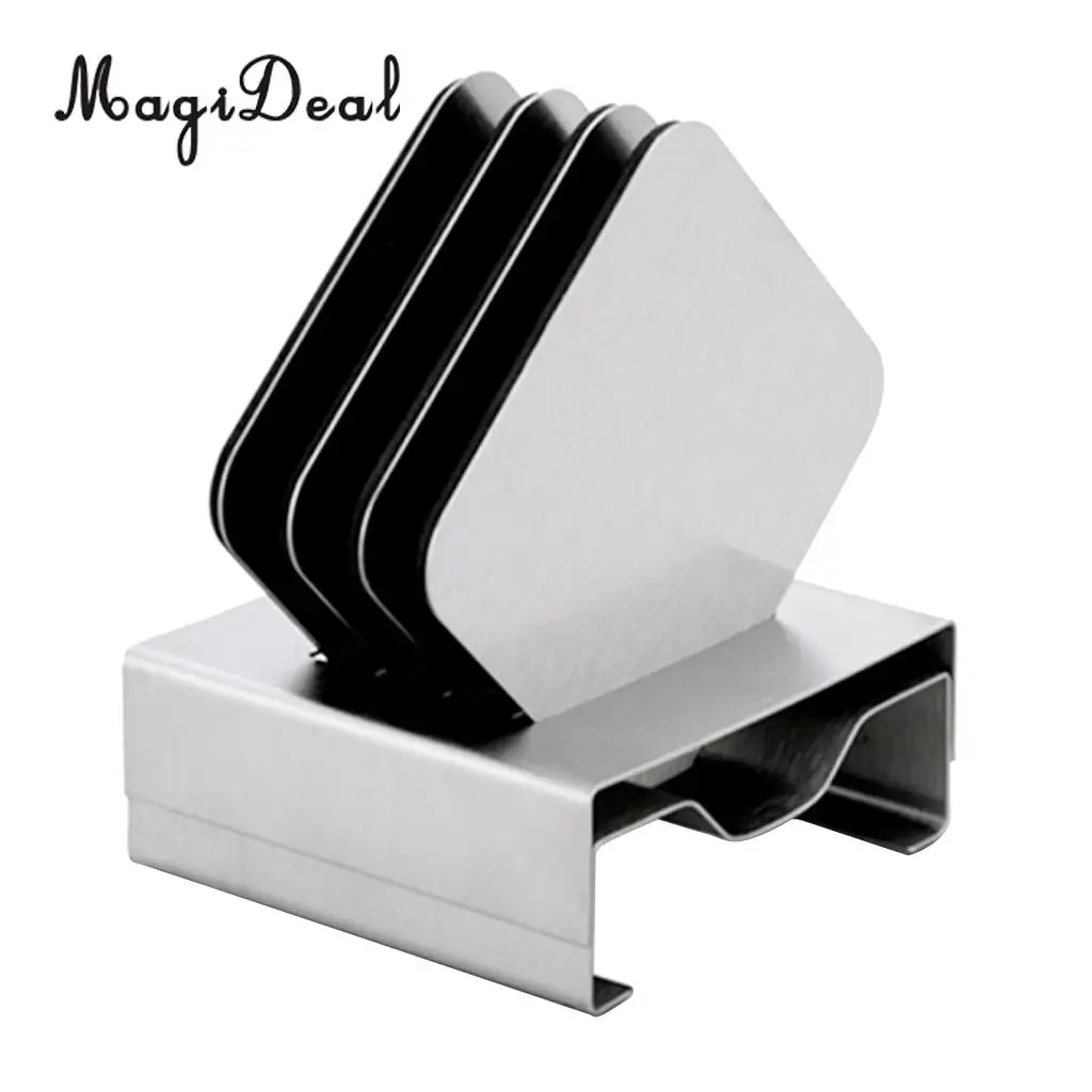 MagiDeal 4pcs/set Car Use Slice Coasters Hot Cold Drinks Cup Mat Stainless Steel - Round & Square,Anti Spills, Scratches, Damage