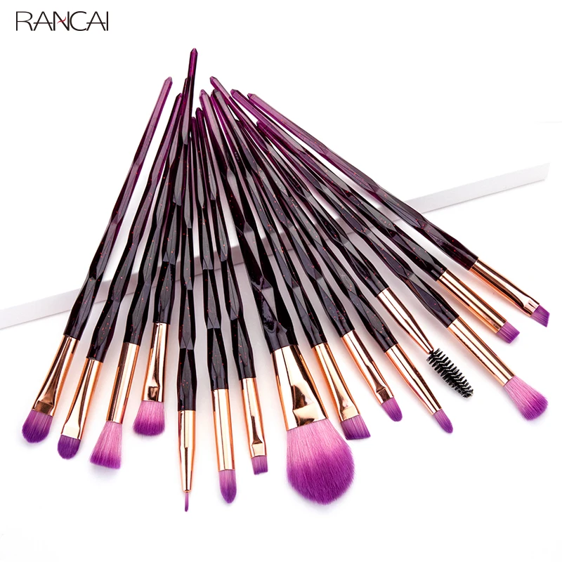 

RANCAI 15pcs Diamond Makeup Brushes Set Rhinestone Powder Eyeshadow Concealer Facial Foundation Cosmetic Tools Brush Kit