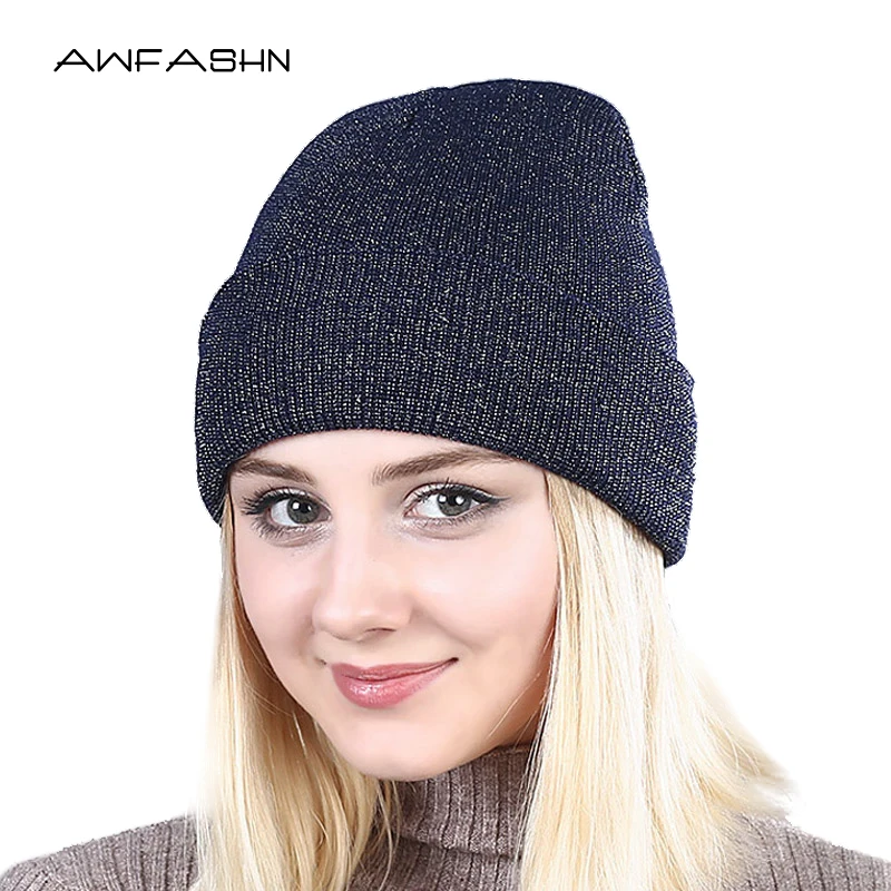 Spring 2021 shine lovely winter autumn beanie hats women soft knitting