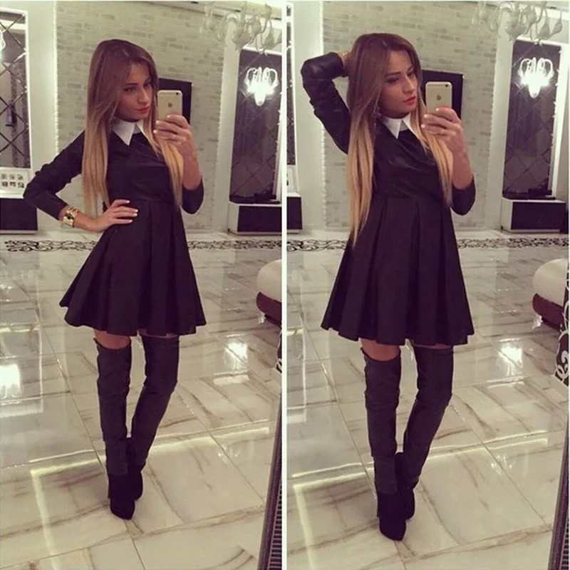 Black Dress White Collar Cute Peter Pan Collar School Preppy Style