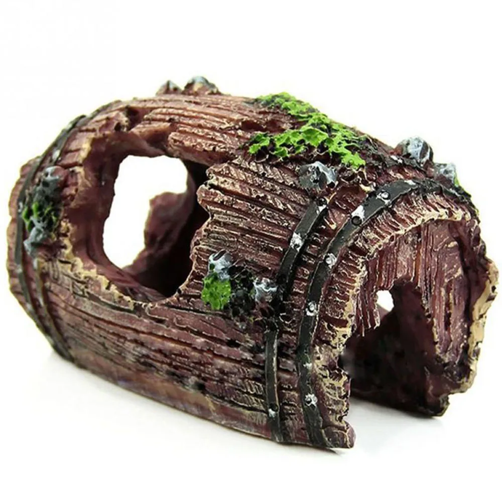 

1PC Aquarium Artificial Barrel Resin Ornament Cave for Fish Tank Landscaping Decoration