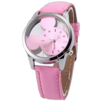 

Kids Watch Cute Cartoon Mouse Pink Leather Strap Watches Student Children Clocks Girls Quartz WristWatch relojes para mujer Gift