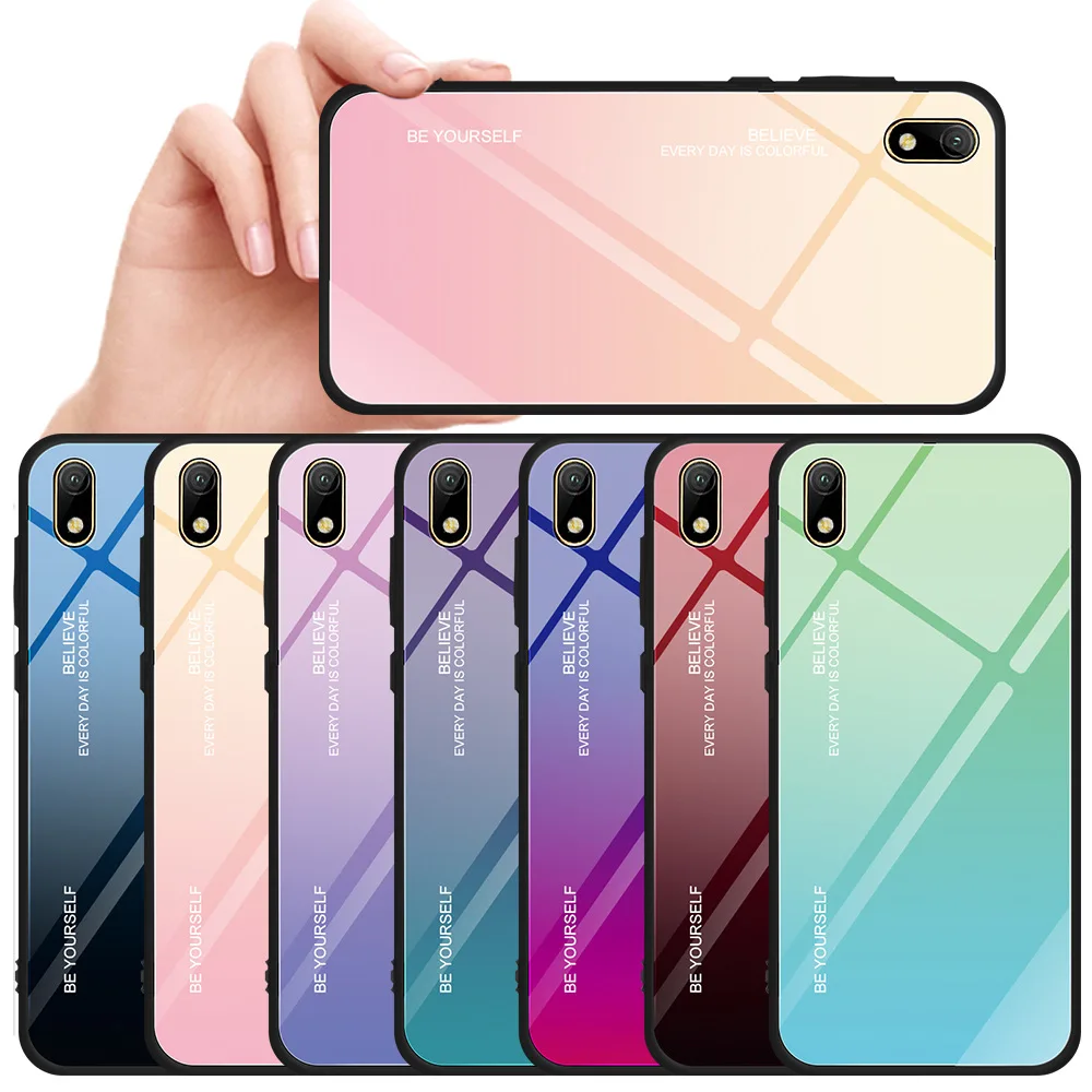 Стеклянный чехол для Huawei Y5 2019 бампер Силиконовый противоударный из закаленного