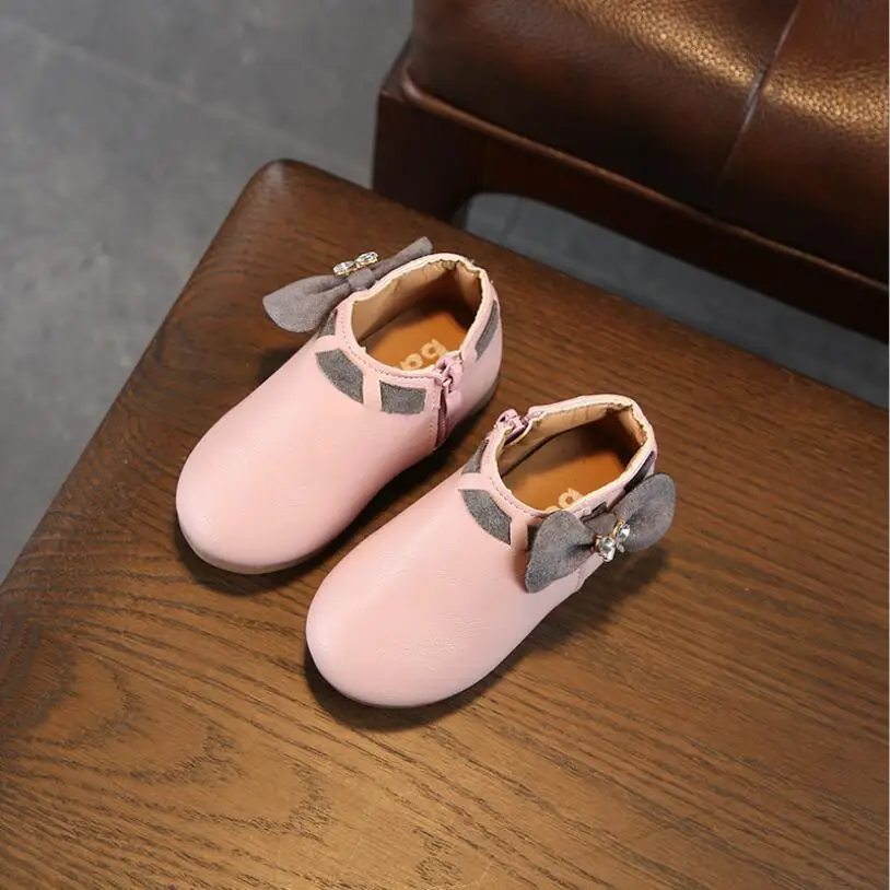 

Children Girls Boots Kids Shoes 2019 Autumn Princess Bowknot Pink Shoes Girls Round Toe Zip Flat With Kids Boots For Girl Shoes