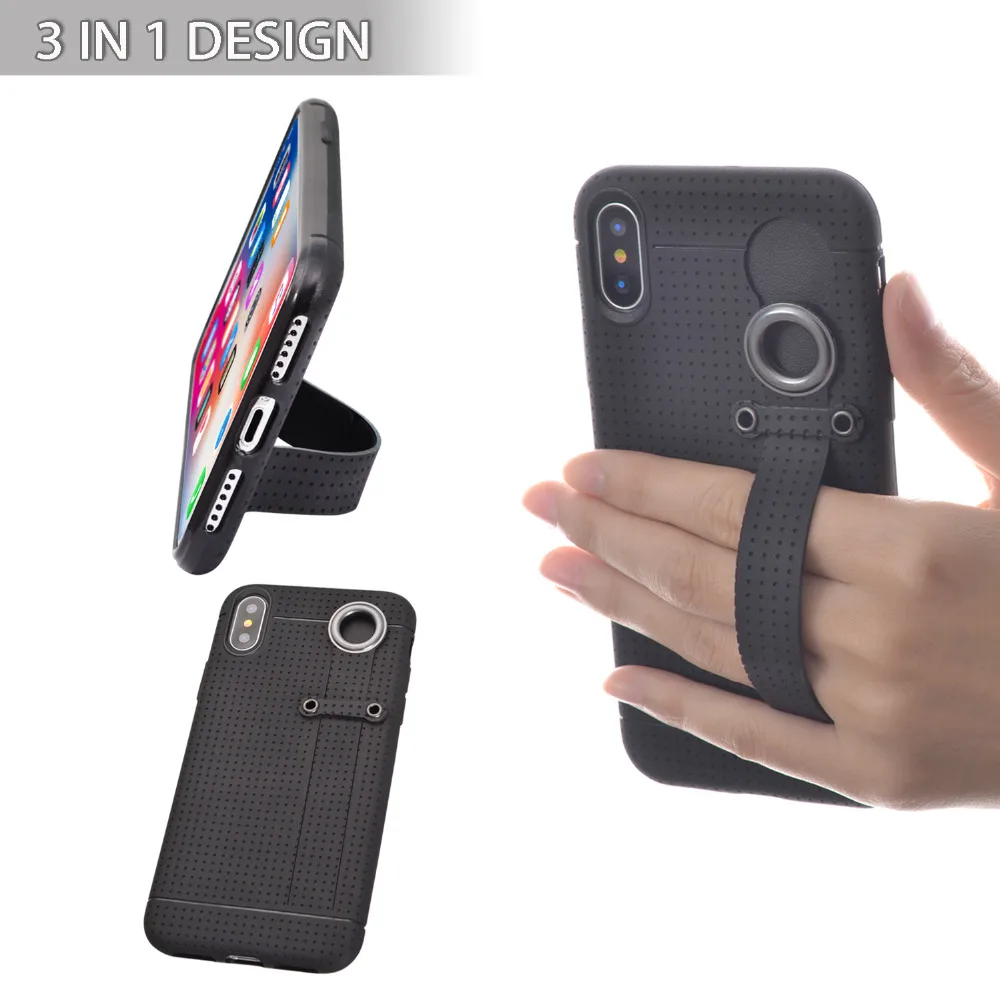 

TFY 3 in 1 Design, Case Cover + Desktop Stand + Hand Strap Holder for iP hone X, Black