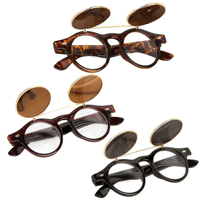 

Mooistar #3022D Steampunk Goth Goggles Glasses Retro Flip Up Round Sunglasses Vintage Goggles