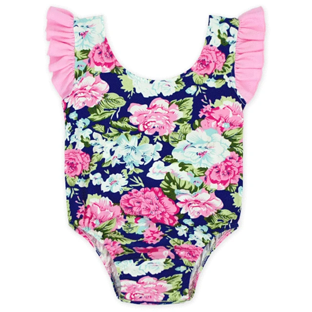INS Baby Bodysuit Green Floral Little Girls Summer Sunsuit Clothes