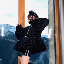 Новая Черная куртка с крупными блестками и вышивкой Одри Хепберн, бархатная куртка с толстой хлопковой подкладкой, F1145